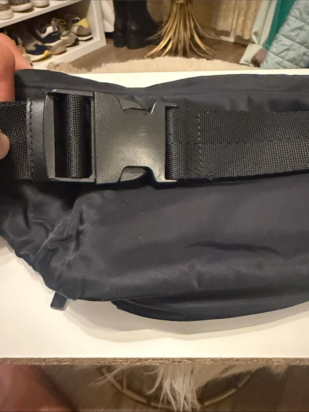 Tory Burch Navy Nylon Belt Bag with Gold Hardware